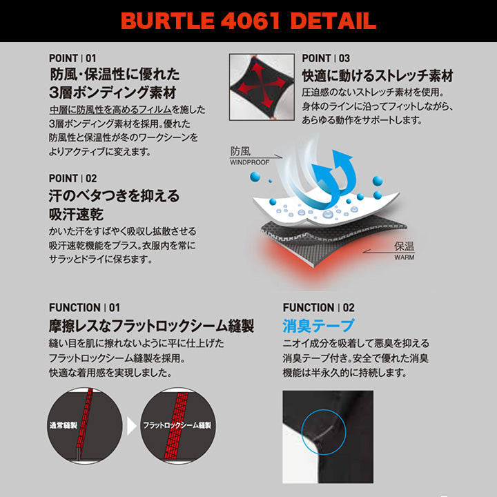 バートル 4061 ストレッチ防風フィッテッド