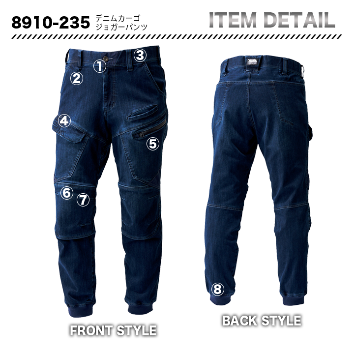 寅壱 8910-235 デニムカーゴジョガーパンツ 【メーカーお取り寄せ3~4営業日】