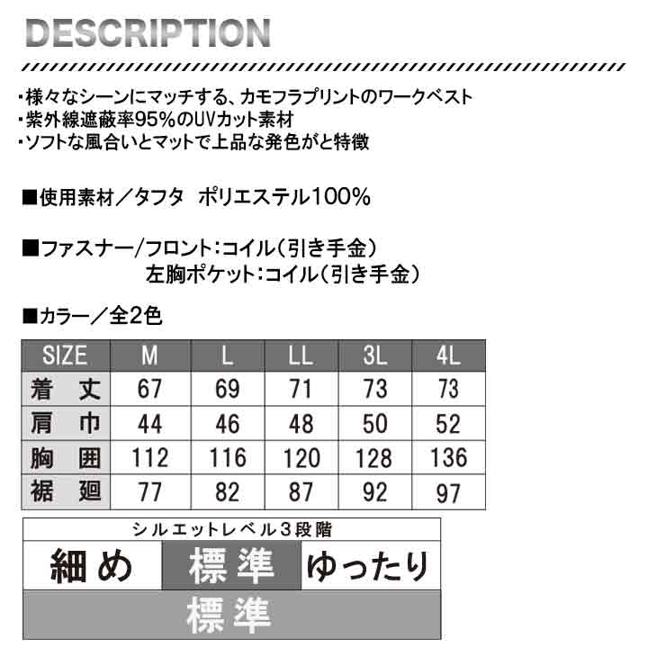 サンエス 空調風神服 ベスト KU92242 UVカット 脇ファン カモフラ